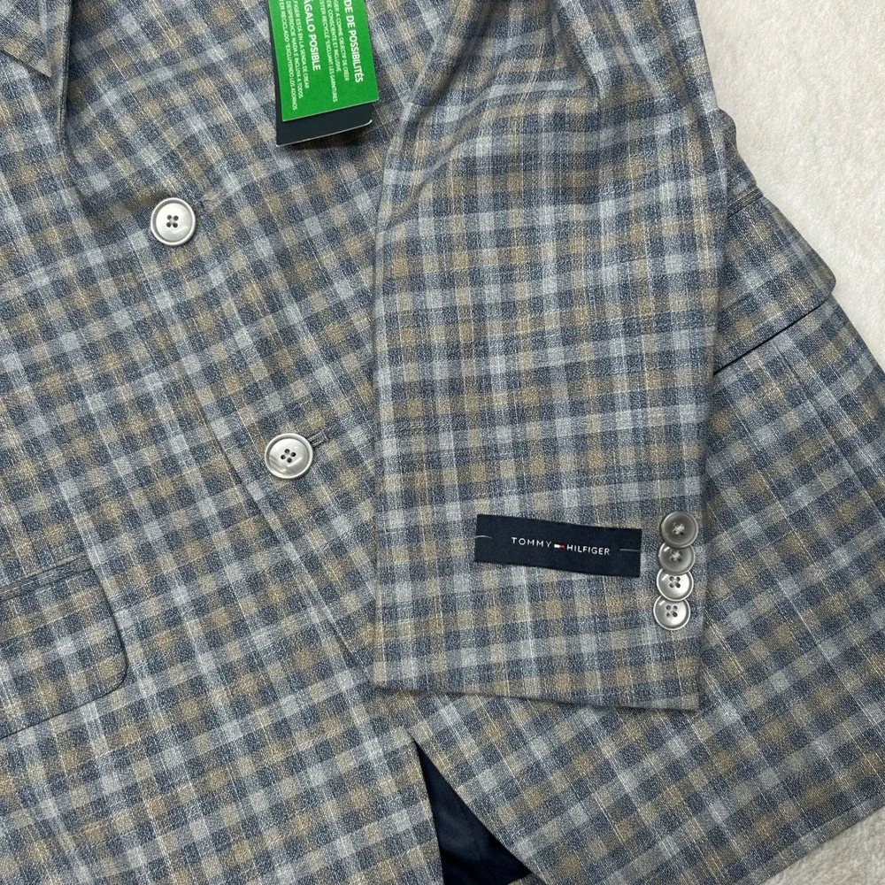 Tommy Hilfiger Check Sport Coat Mens 38R 36 Blue Tan Plaid Flex‎ $295 NEW